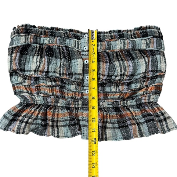 Free People Plaid Henrietta Smocked Ruffle and Button Detailed Tube Top Size S - Picture 3 of 9